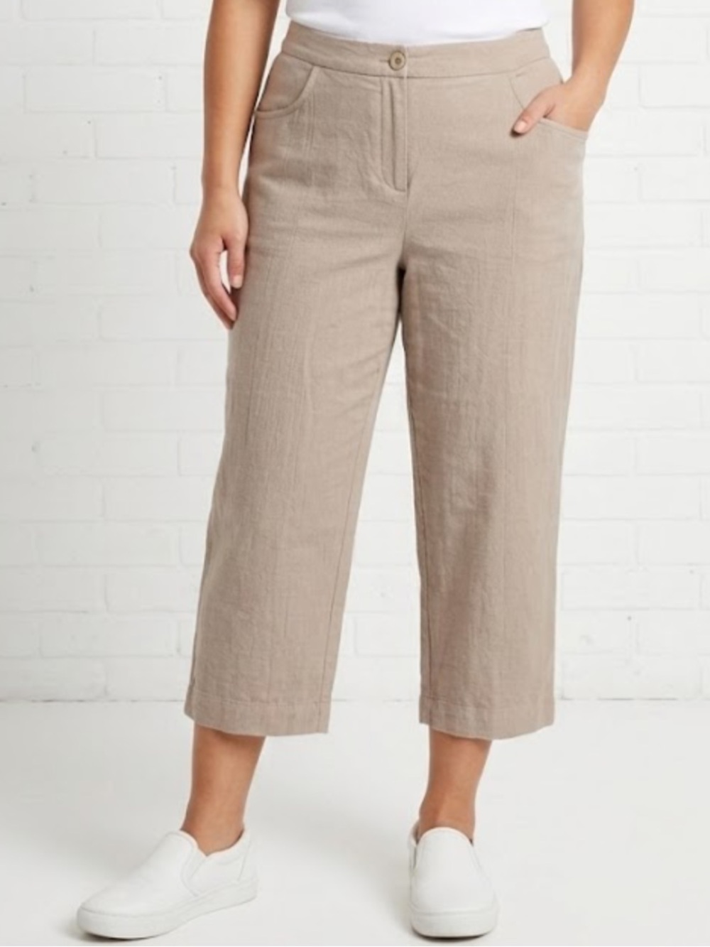 NWT Eileen Fisher Petite Large Beige Rustic Cotton Linen Cropped Pants